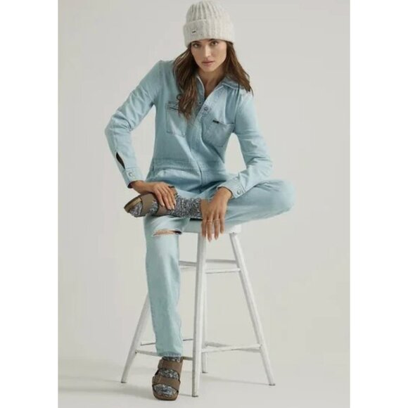 Free People x Lee Union Alls Coveralls Denim Jean Jumpsuit One Piece NWT XLarge - Picture 1 of 7